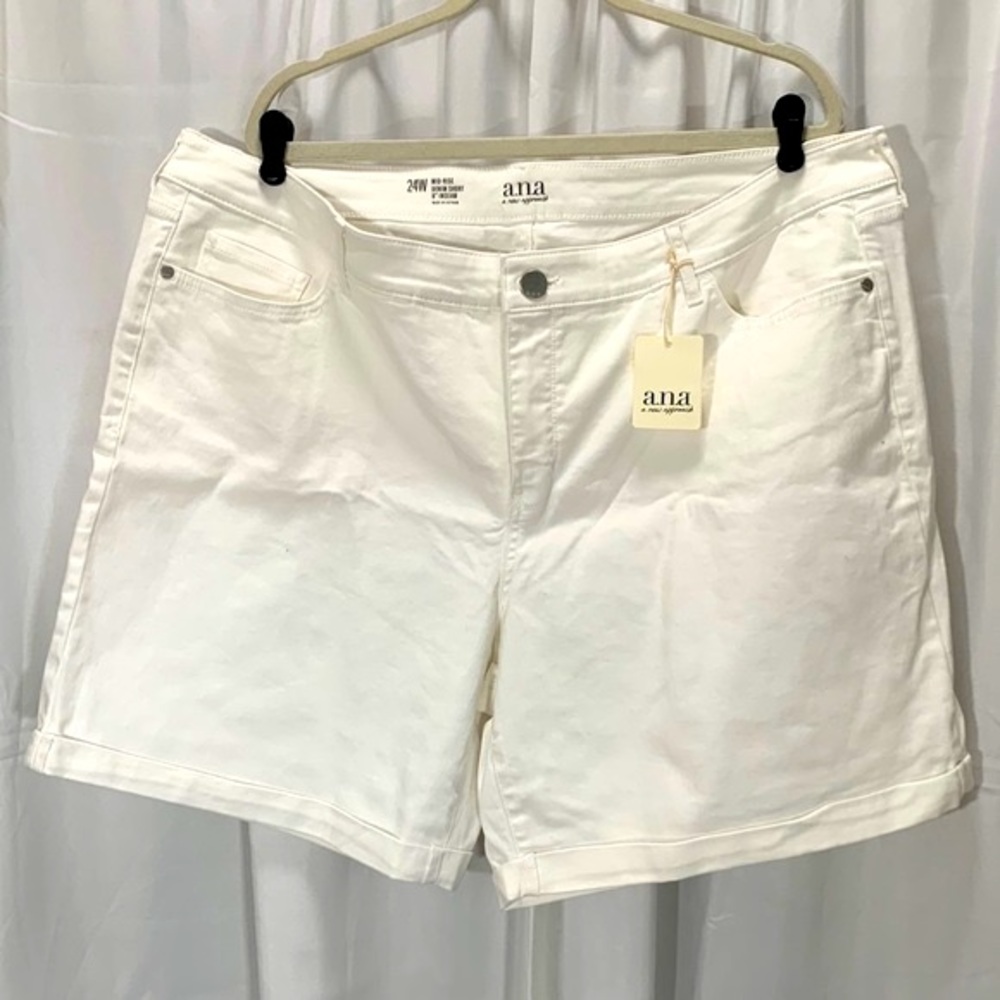 Ana white denim shorts NWT mid rise 8” inseam 24W denim resortwear cruise beach